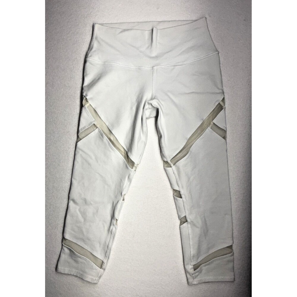 Alo Yoga White Capri Leggings Women’s High Waist Mesh Panel Activewear